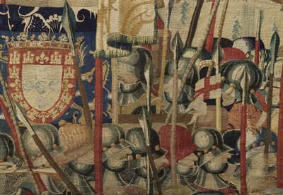 Tapiz que muestra las conquistas del rey Alfonso V de Portugal, Tournai. (detalle) de Flemish School
