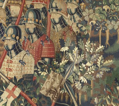 Tapiz que muestra las conquistas del rey Alfonso V de Portugal, Tournai. (detalle) de Flemish School