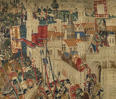Tapiz que muestra las conquistas del rey Alfonso V de Portugal, Tournai. (detalle) de Flemish School