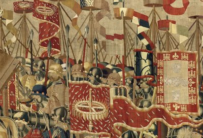 Tapiz que muestra las conquistas del rey Alfonso V de Portugal, Tournai. (detalle) de Flemish School