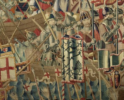 Tapiz que muestra las Conquistas del rey Alfonso V de Portugal (Conquistas de Alfonso V de Portugal), Tournai. (detalle) de Flemish School
