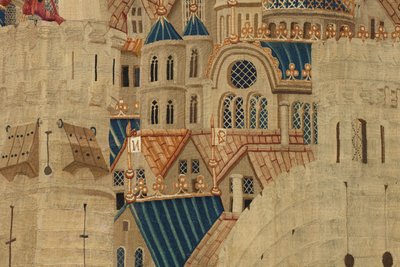 Tapiz que muestra las Conquistas del rey Alfonso V de Portugal (Conquistas de Alfonso V de Portugal), Tournai. (detalle) de Flemish School