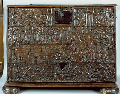 El cofre de Courtrai que representa escenas de la Batalla de las Espuelas de Oro luchada en Courtrai en 1302 de Flemish School