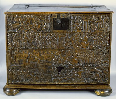 El cofre de Courtrai que representa escenas de la Batalla de las Espuelas de Oro luchada en Courtrai en 1302 de Flemish School
