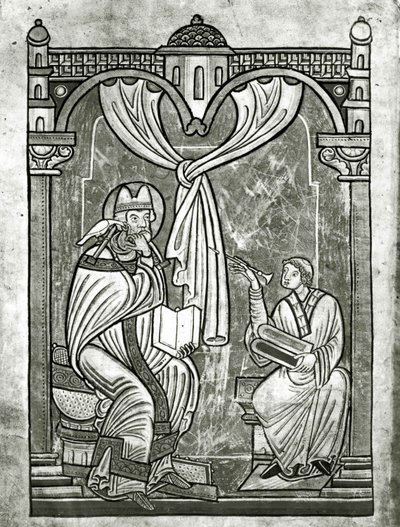 El éxtasis de San Gregorio (c.540-604) vislumbrado por el diácono Pedro a través de una cortina perforada por su estilete de Flemish School