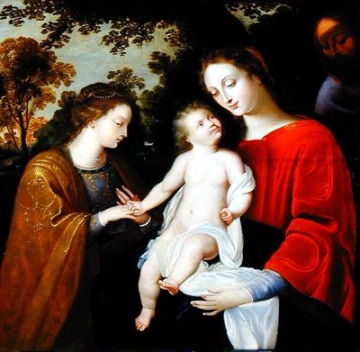 El matrimonio místico de Santa Catalina, c.1625-50 de Flemish School