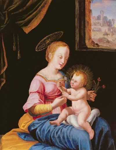 Virgen y Niño con la Huida a Egipto de Flemish School