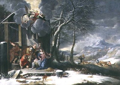 Paisaje de invierno con Natividad de Flemish School