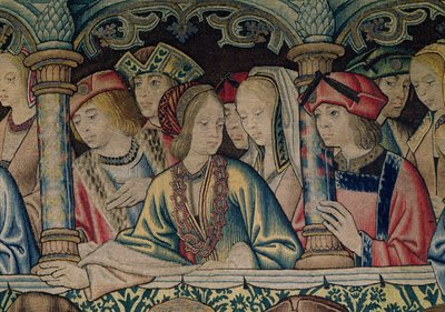 Mujeres en la corte de David, (detalle) del tapiz de David y Betsabé, c.1510-15 de Flemish School