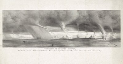 Waterhozen op zee bij Sicilia, 1827 Fenómeno de trombas marinas, observado en el mar de Sicilia, a la vista de Stromboli, 27 de junio de 1827 (título sobre objeto) de Félix Achille Beaupoil Saint Aulaire