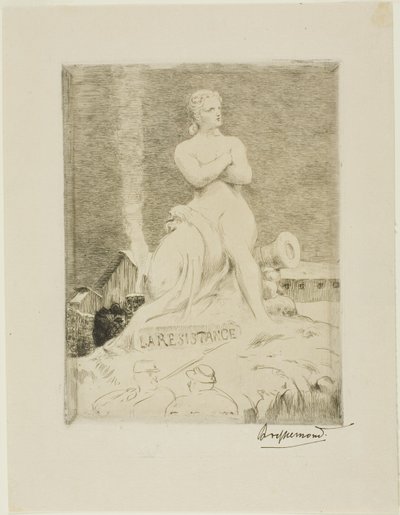 La estatua de la Resistencia de Falguière, plancha cuatro de El sitio de París, 1870 de Félix Henri Bracquemond