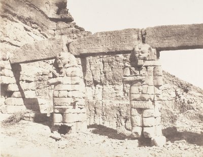 Djerf-Hocein Tutzis, Hemi-Spéos, Colosos de la Parte Exterior, 1851-52, impreso 1853-54 de Félix Teynard