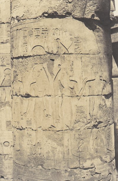 Karnak Tebas, Palacio - Sala Hipóstila - Colonnade Central - Decoración de Félix Teynard