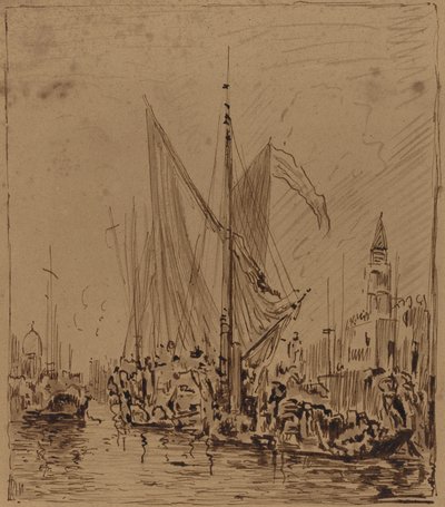 Barcos y góndolas frente a la Piazza San Marco de Félix Ziem