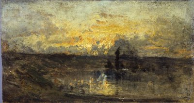 Vuelta del río (anverso); tres estudios (reverso), entre 1850 y 1860 (óleo sobre madera) de Félix Ziem