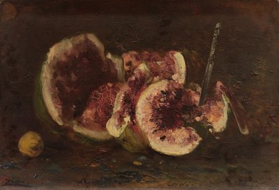 Bodegón con sandía y cuchillo, 2ª mitad del siglo XIX (óleo sobre lienzo) de Félix Ziem