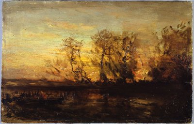 Puesta de sol, entre 1850 y 1860 (óleo sobre cartón sobre madera) de Félix Ziem