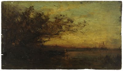 Agua, sol poniente. En el reverso: Dos estudios, entre 1850 y 1860 (óleo sobre madera) de Félix Ziem