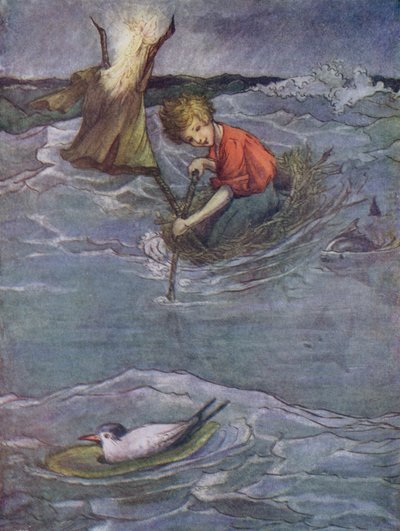 Nido que el Pájaro de Nunca Jamás dijo cambiar por un barco (litografía en color) de Flora White
