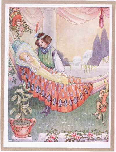 La princesa puso a las doncellas en hamacas (litografía en color) de Flora White