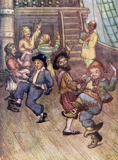 Yo-Ho, Piratas cantando (litografía en color) de Flora White