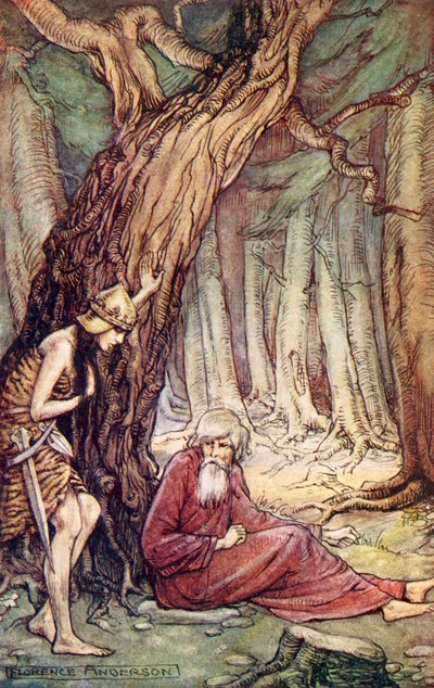 Boadicea y el druida, del poema Boadicea de William Cowper, de Lecturas de romances históricos, publicado en 1914 de Florence Anderson