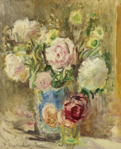 Rosas y peonías, c.1936 (óleo sobre lienzo) de Florence Engelbach
