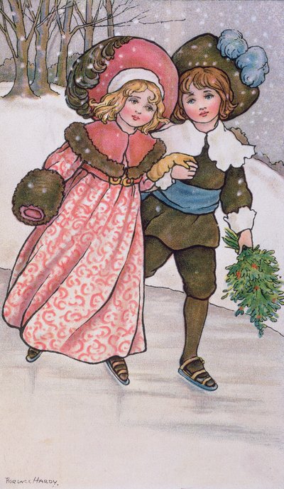 Niña y niño patinando, finales del siglo XIX o principios del siglo XX de Florence Hardy