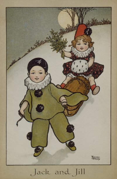 Jack y Jill, tarjeta victoriana de Florence Hardy