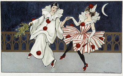Pierrot y Colombina bailando a la luz de la luna - dib. por Florence Hardy, principios del siglo XX de Florence Hardy