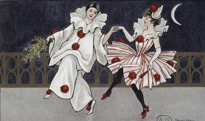 Postal que representa a Pierrot y su compañero, c.1900 de Florence Hardy