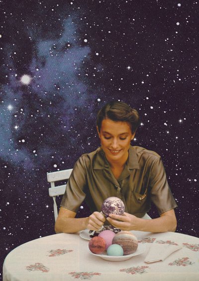 Mujer pelando la tierra, 2020 (collage) de Florent Bodart