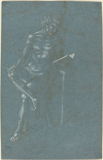 Un joven sentado en un taburete leyendo un libro (recto); La caída del hombre (un fragmento de la parte inferior) (verso) de Florentine 15th Century