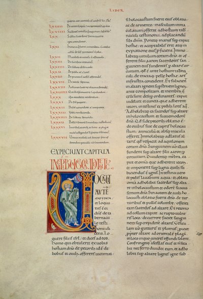 Página de la Biblia de Corbolino con inicial representando a Dios hablando a Moisés (Cod. Conventi Soppressi 630, c. 52v), manuscrito de Florentine School