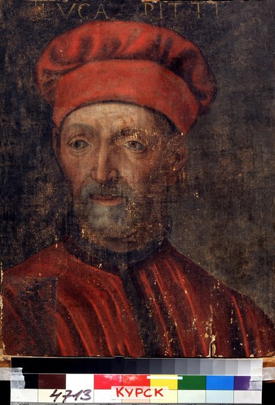 ""Retrato del rico banquero florentino Luca Pitti (1394-1472)"" Dio su nombre al palacio Pitti) Pintura de la escuela florentina de principios del siglo XVI Galería de arte regional Deineka, Kursk Rusia de Florentine School