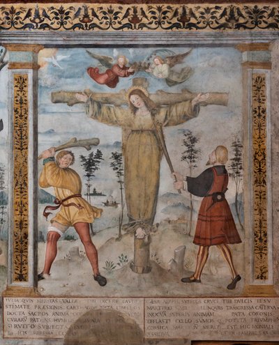Detalle de la Crucifixión de Santa Julia, frescos sobre las Historias de S. Giulia y Cristo de Floriano (and workshop) Ferramola