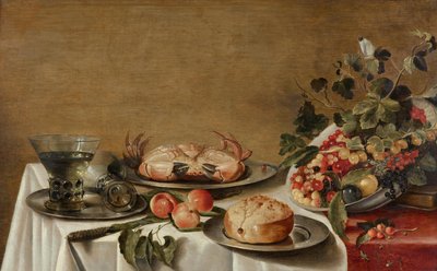 Bodegón con fruta, cangrejo y pan de Floris Gerritsz van Schooten