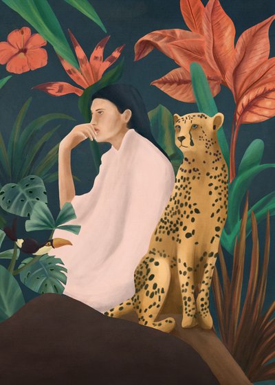 Mujer reflexiva: la gueparda de la selva de Flow Line