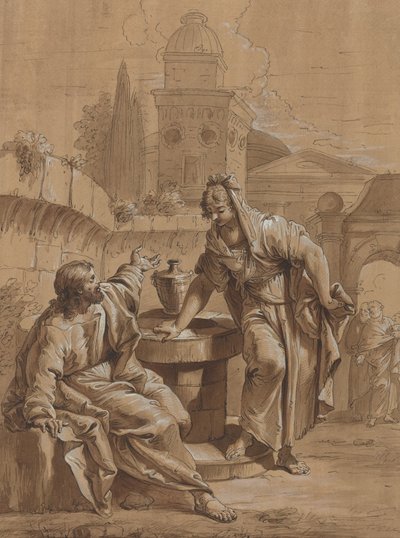 Cristo y la mujer de Samaria de Follower of Francesco Fontebasso
