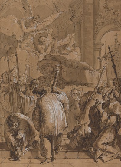 Procesión fúnebre de un santo con ángeles de Follower of Francesco Fontebasso