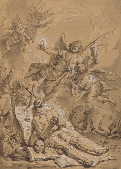 Última Comunión de San Jerónimo de Follower of Francesco Fontebasso