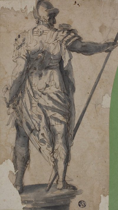 Estatua del guerrero de pie, desde atrás de Follower of Francesco Salviati