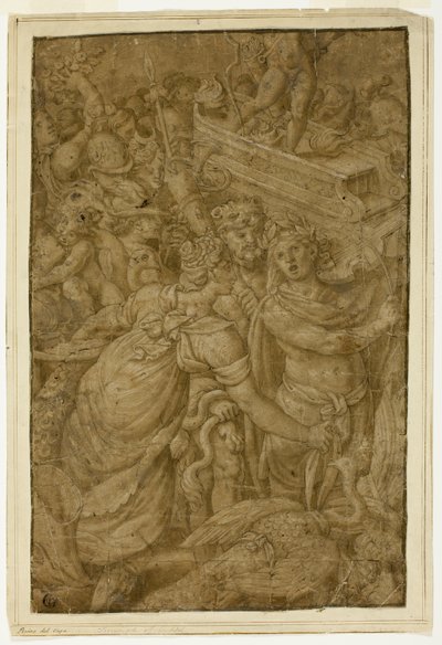 Cupido en Carro Triunfal, Acompañado por Dioses y Diosas de Follower of Giulio Romano