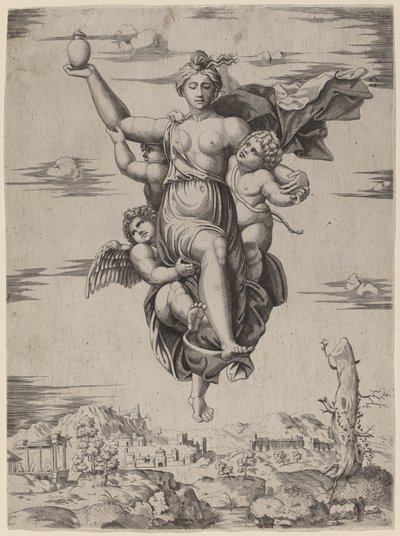 Psique llevada al Olimpo de Follower of Marcantonio Raimondi after Raphael