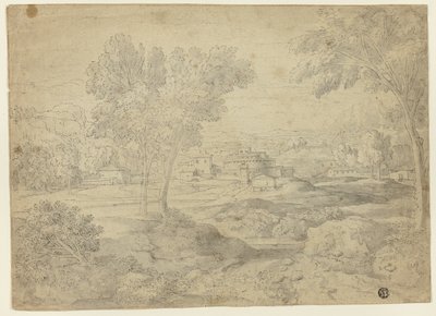 Paisaje italianizante con edificios de Follower of Nicolas Poussin