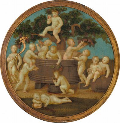 Putti con una Prensa de Vino de Follower of Raphael
