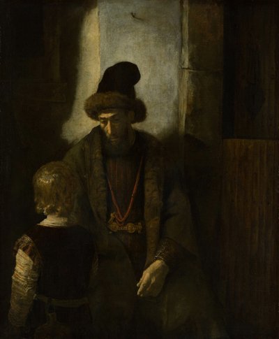 Despedida de Jacob a Benjamin de Follower of Rembrandt van Rijn