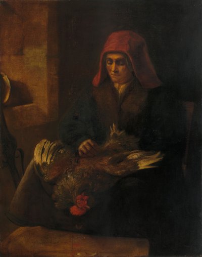 Anciana desplumando un ave de Follower of Rembrandt van Rijn