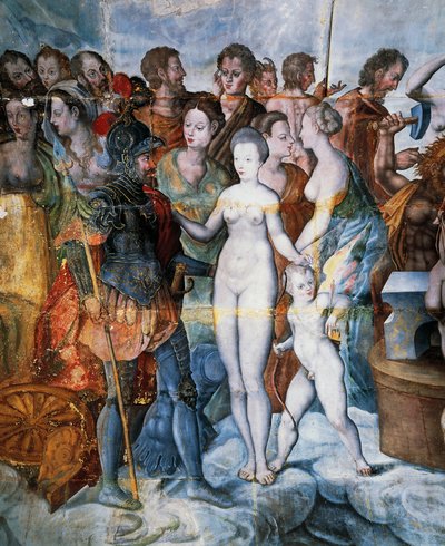 Enrique II y Diana de Poitiers, frescos en la torre dorada de Ligue, Escuela de Fontainebleau, Castillo de Tanlay (siglos XVI-XVII), Borgoña, Francia de Fontainebleau School