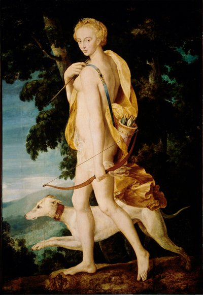 La diosa con un arco acompañada de un perro de Fontainebleau School